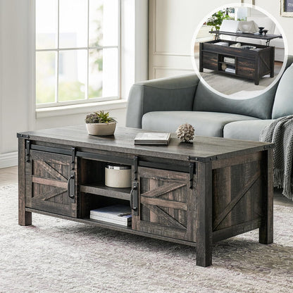 OKD 48" Farmhouse Lift Top Coffee Table with Sliding Barn Door,Rustic Center Table with Hidden