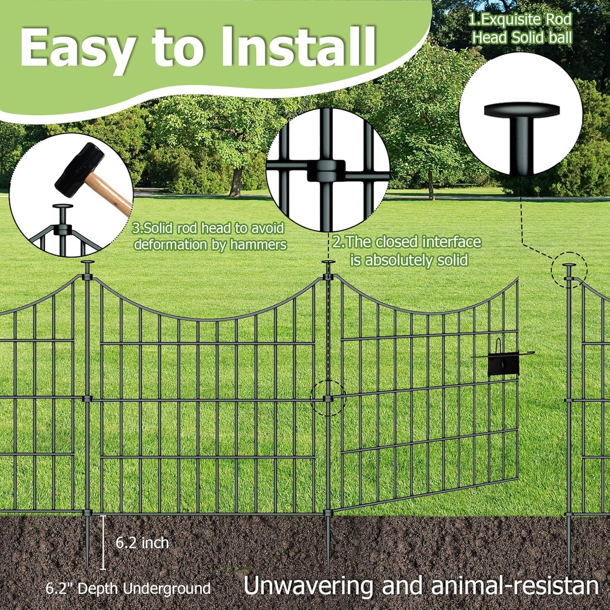 10 Panels Garden Fence Dog Fence Outdoor for Yard, 24in H x 20ft L Rustproof Metal Fencing with