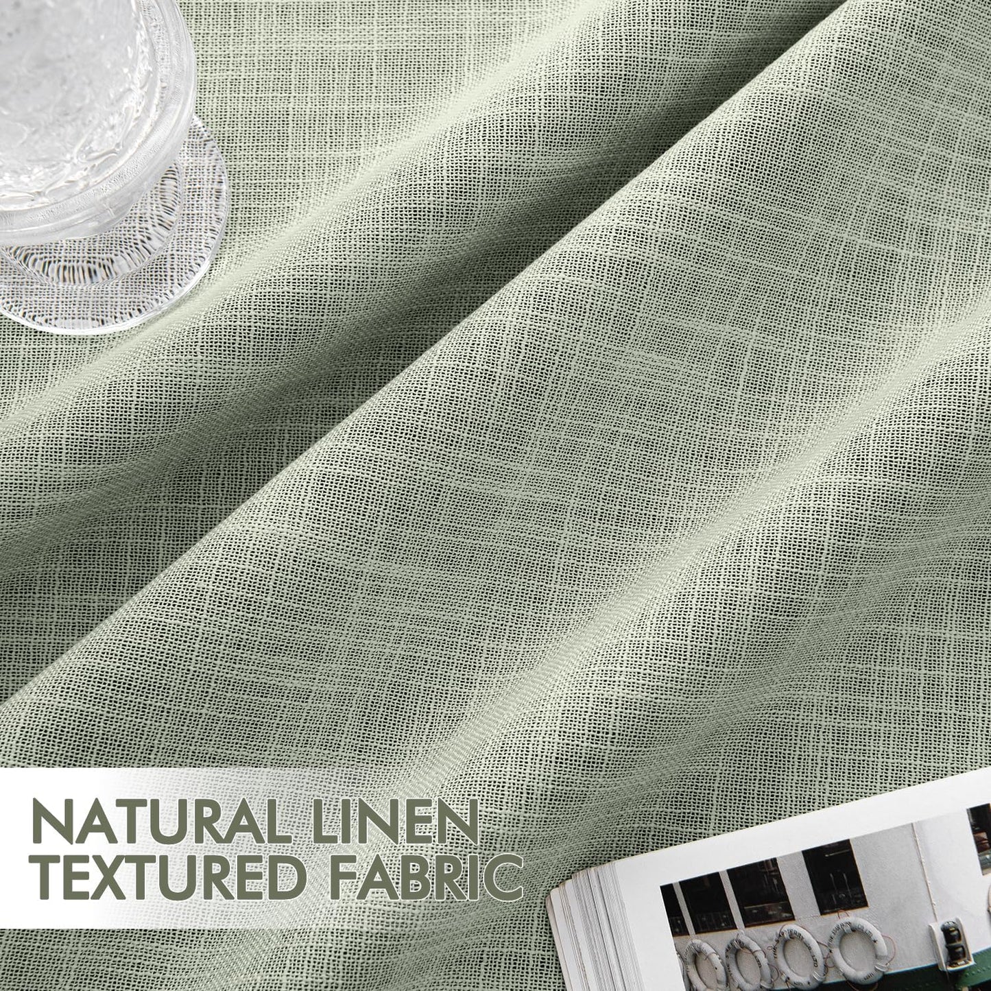 MIULEE Sage Green 100% Blackout Linen Curtain 96 Inch 2 Panel Set Double Sided No Coating Pinch