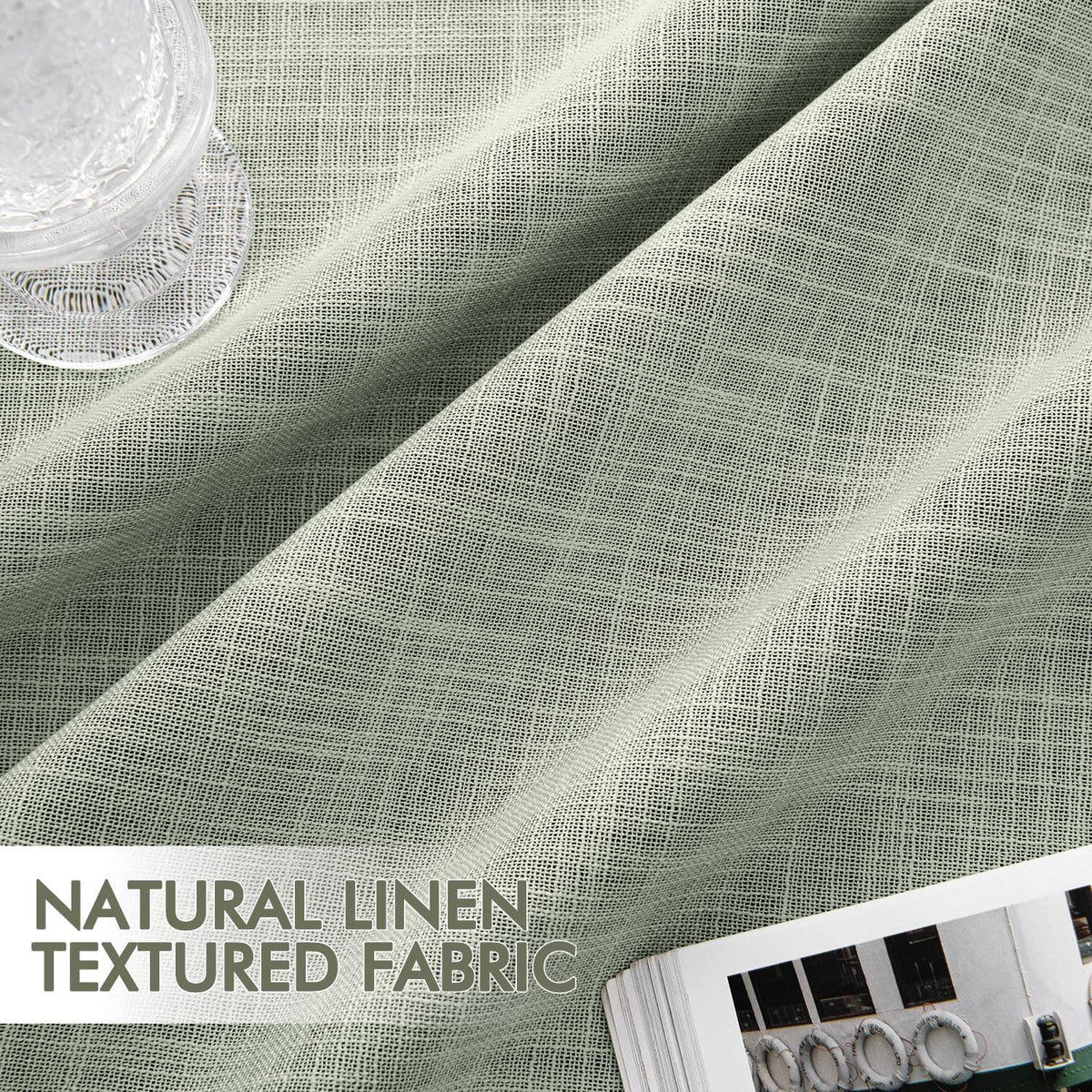 MIULEE Sage Green 100% Blackout Linen Curtain 96 Inch 2 Panel Set Double Sided No Coating Pinch