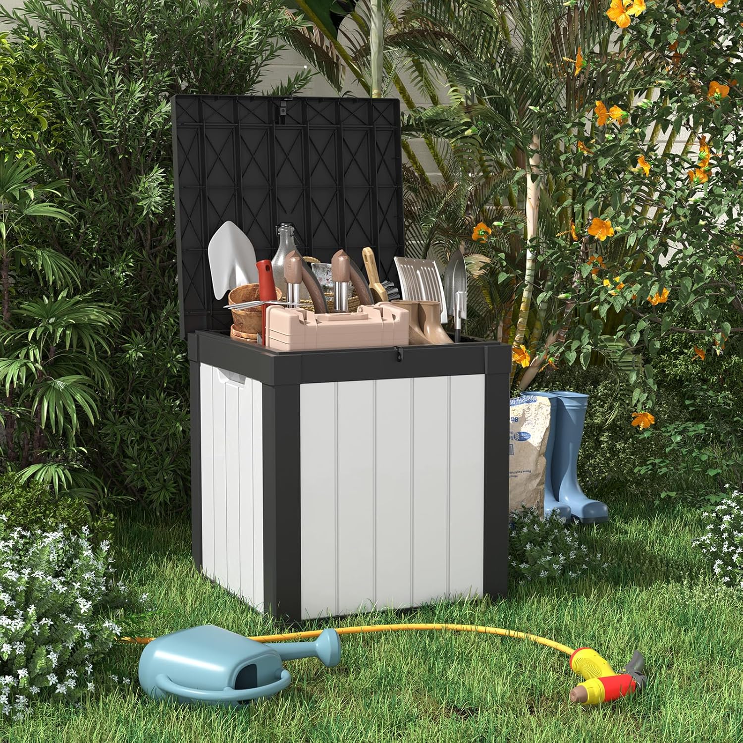 40 Gallon Resin Deck Box, Lockable Patio Outdoor Storage Box for Furniture, Garden Tools and Tools
