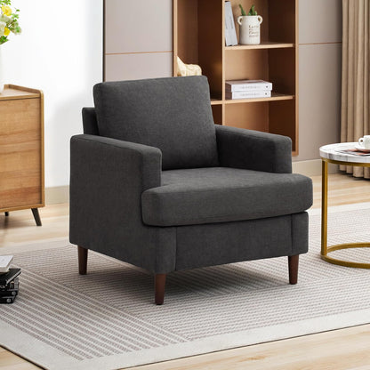 Mid-Century Accent Chair,Modern Linen Fabric Armchair for Living Room,Comfy Upholstered Reading