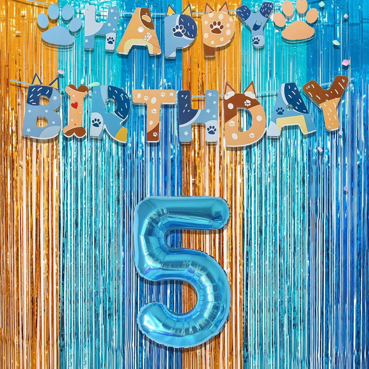 Orange Blue Party Streamers Backdrop - GREATRIL Tinsel Fringe Curtain for Blue Dogs Themed