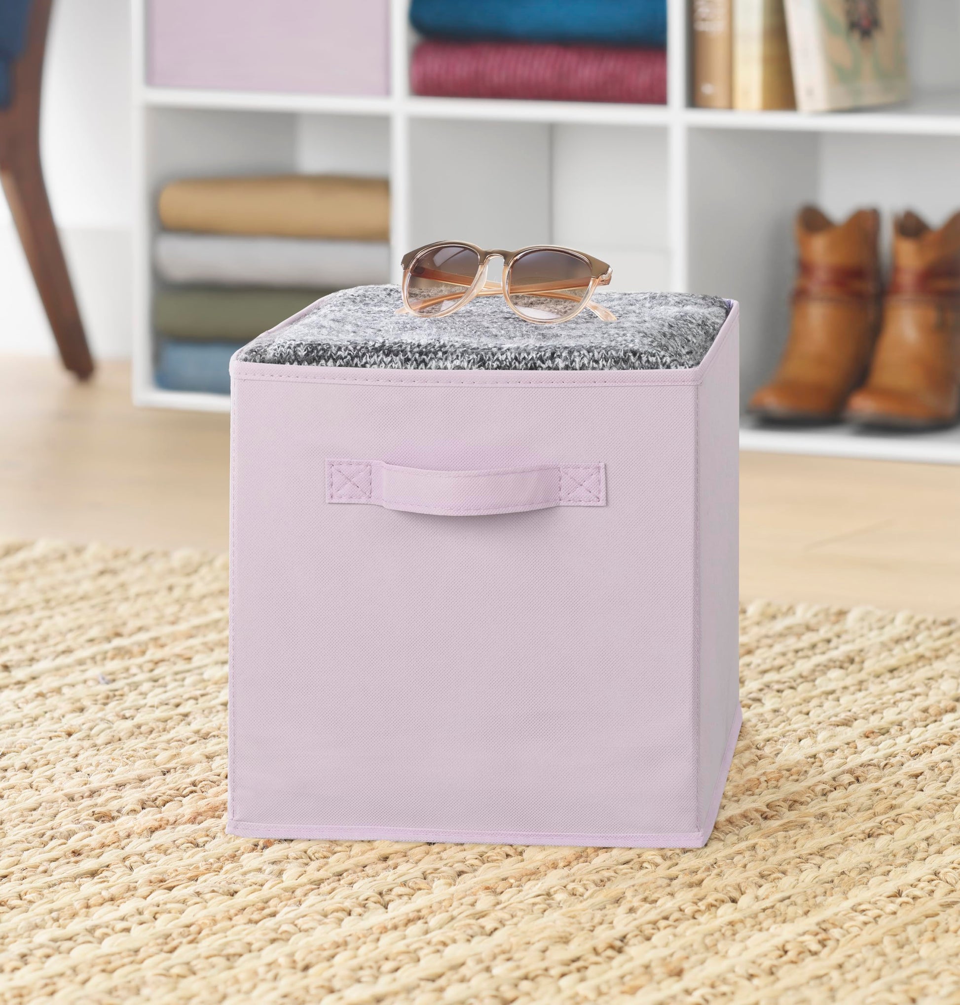 Whitmor Fabric Storage Cubes 2 Pack, Light Lavender Closet Organizer Bins with Handles, 10.5 x 10.5