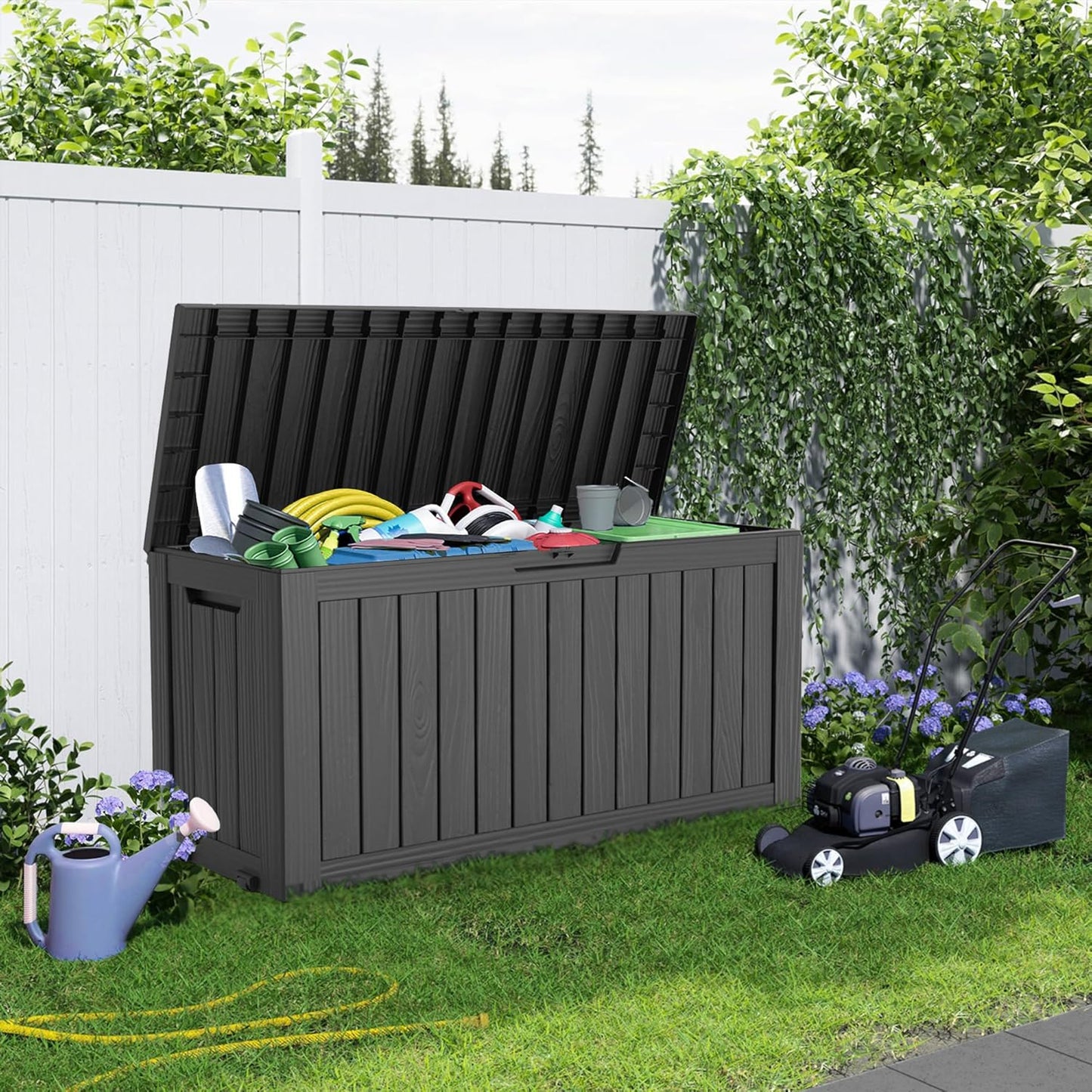 75 Gallon Resin Deck Box, Lockable Patio Outdoor Storage Box for Furniture, Garden Tools and Tools