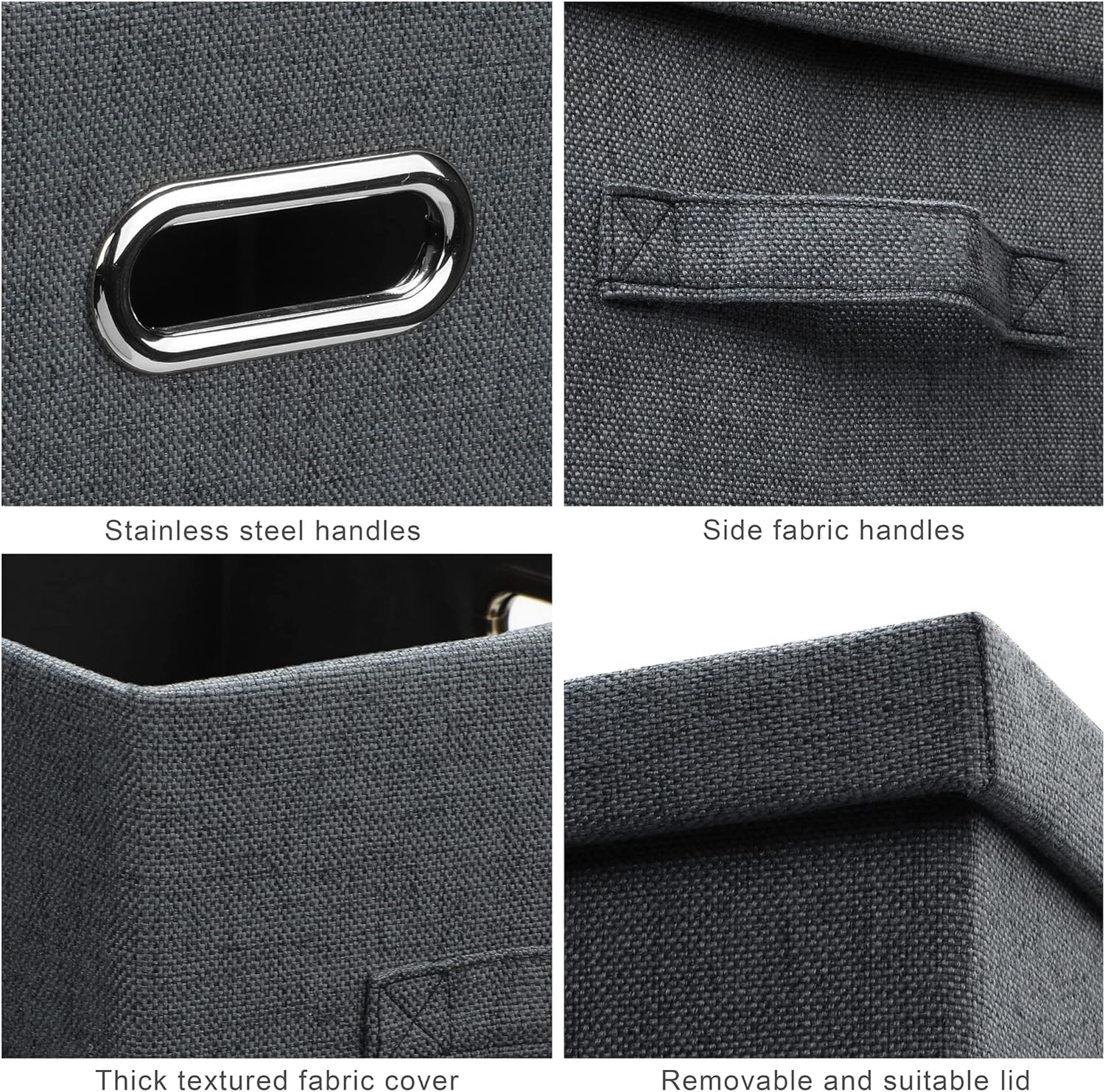 Medium 15" 21 Quart Collapsible Stackable Storage Bins with Lids, 5 Packs Dark Gray Foldable Fabric
