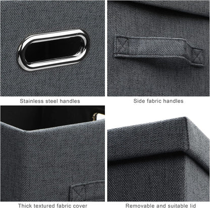Medium 15" 21 Quart Collapsible Stackable Storage Bins with Lids, 5 Packs Dark Gray Foldable Fabric