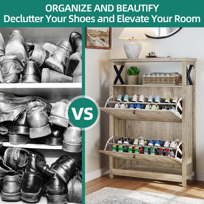 YITAHOME Shoe Cabinet with 2 Flip Drawers