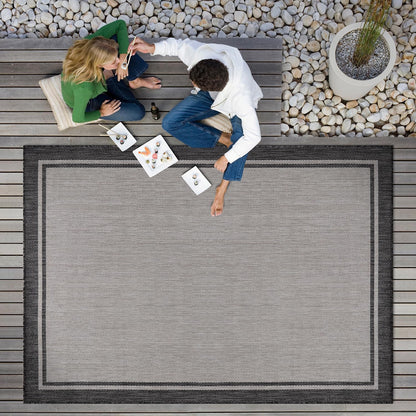 CAMILSON Indoor Outdoor Rug, 5x7 Bordered Gray Modern Area Rugs for Indoor and Outdoor Patios