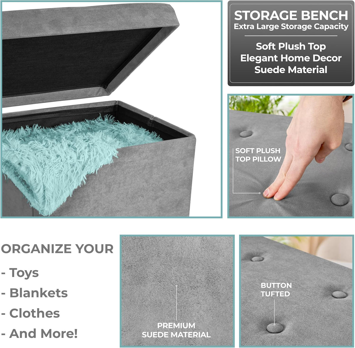 Sorbus Storage Ottoman Bench – Collapsible/Folding Bench Chest with Cover – Perfect Toy and Shoe