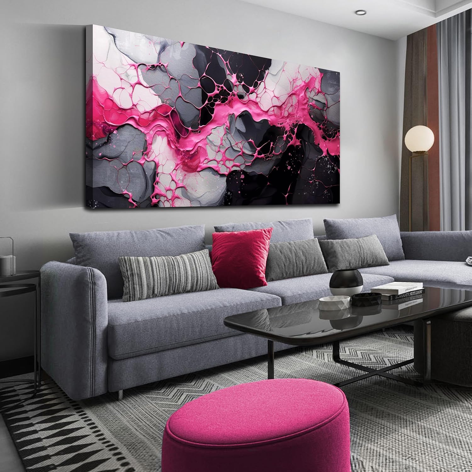 GUGIKA Pink Wall Art for Living Room, Abstract Canvas Wall Decor for Bedroom Decor, Modern Print