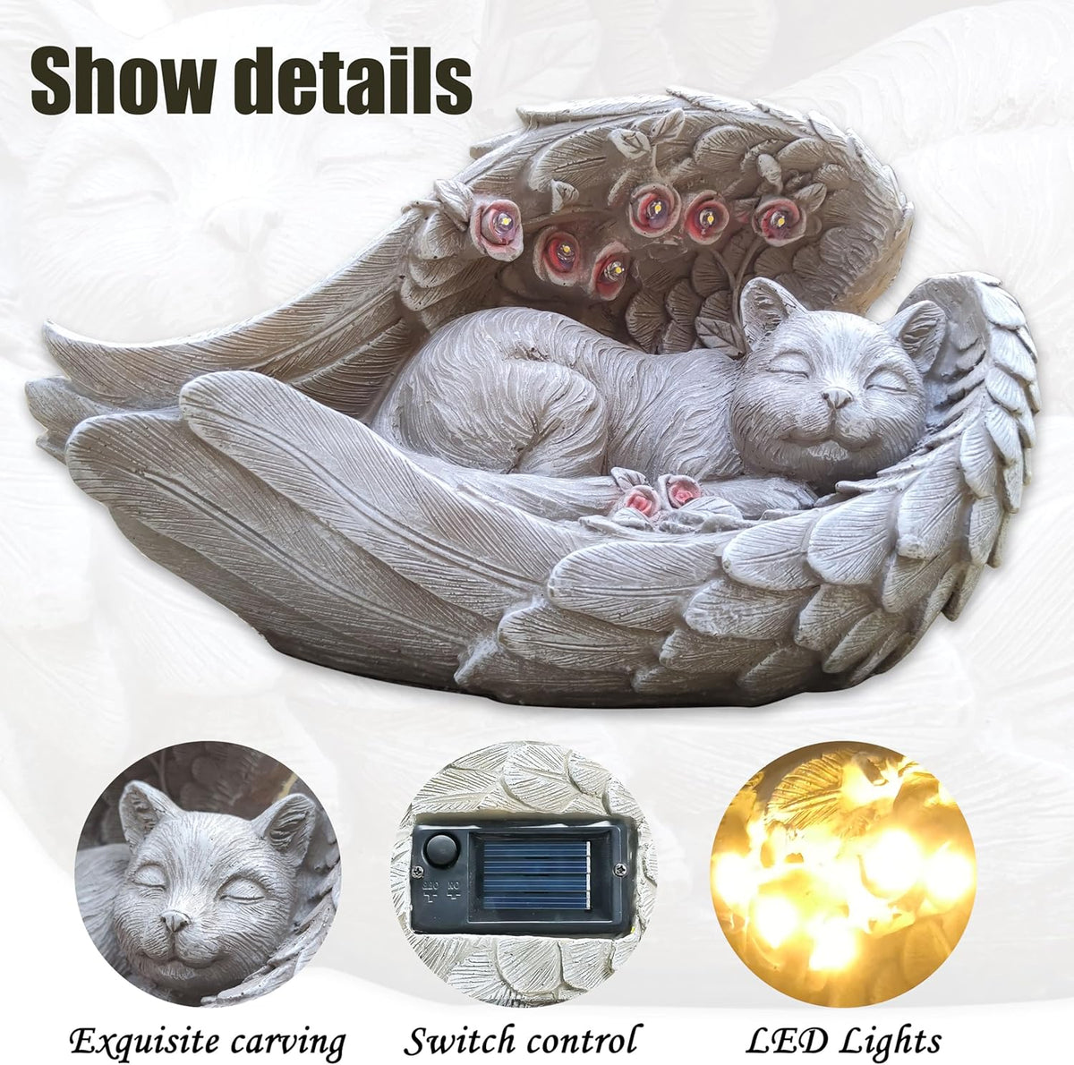 Solar Cat Garden Statues Outdoor Décor-Cat Figurines Solar LED Light Lawn Ornaments - Yard