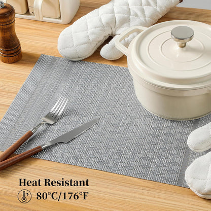 Leetaltree Lunar Grey Placemats Set of 12 - Heat Resistant Non-Slip Place mats for Dining Table