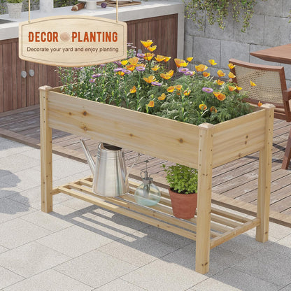 GHWIE Raised Garden Bed with Shelf,Elevated Wooden Planter Box with Legs,Garden Planter for