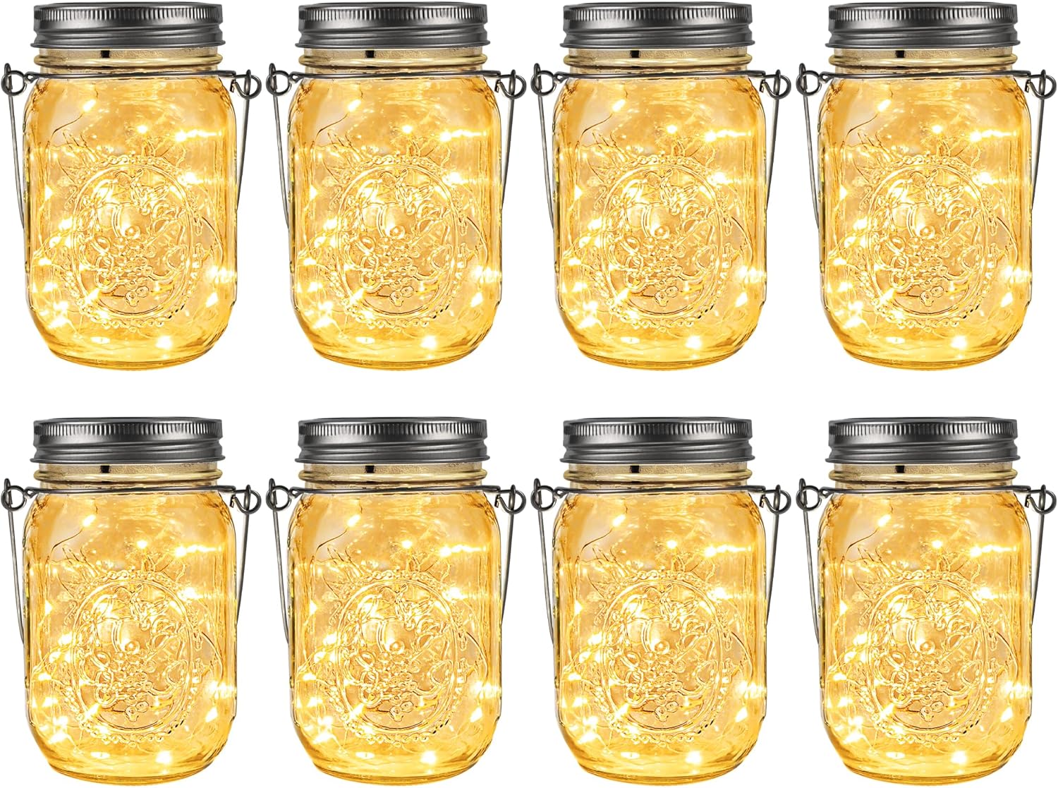 GIGALUMI Solar Mason Jar Lights, 8 Pack 30 Led String Fairy Lights Garden Lights Outdoor Waterproof