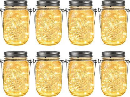 GIGALUMI Solar Mason Jar Lights, 8 Pack 30 Led String Fairy Lights Garden Lights Outdoor Waterproof