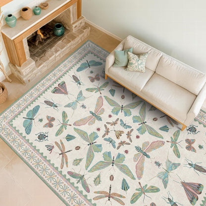 5x7 Pink and Green Nursery Rug - Colorful Rug for Bedroom, Living Room, Insect Butterfly Floral