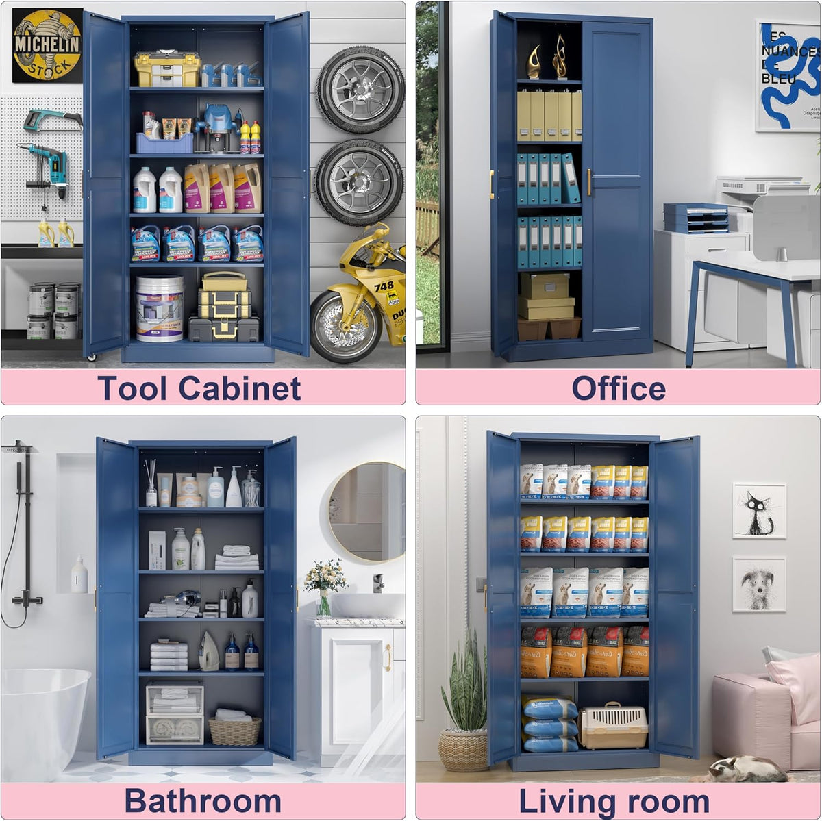 71" Storage Cabinet, Metal Pantry Cabinet, Kitchen Pantry Storage Cabinets with Doors and 4