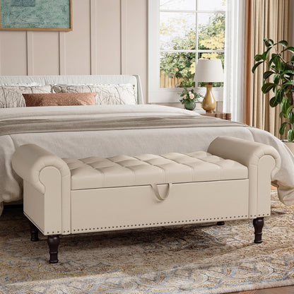 51" Storage Ottoman Bench for Bedroom, Full Queen Storage Bench with Button, Upholstered Bedroom