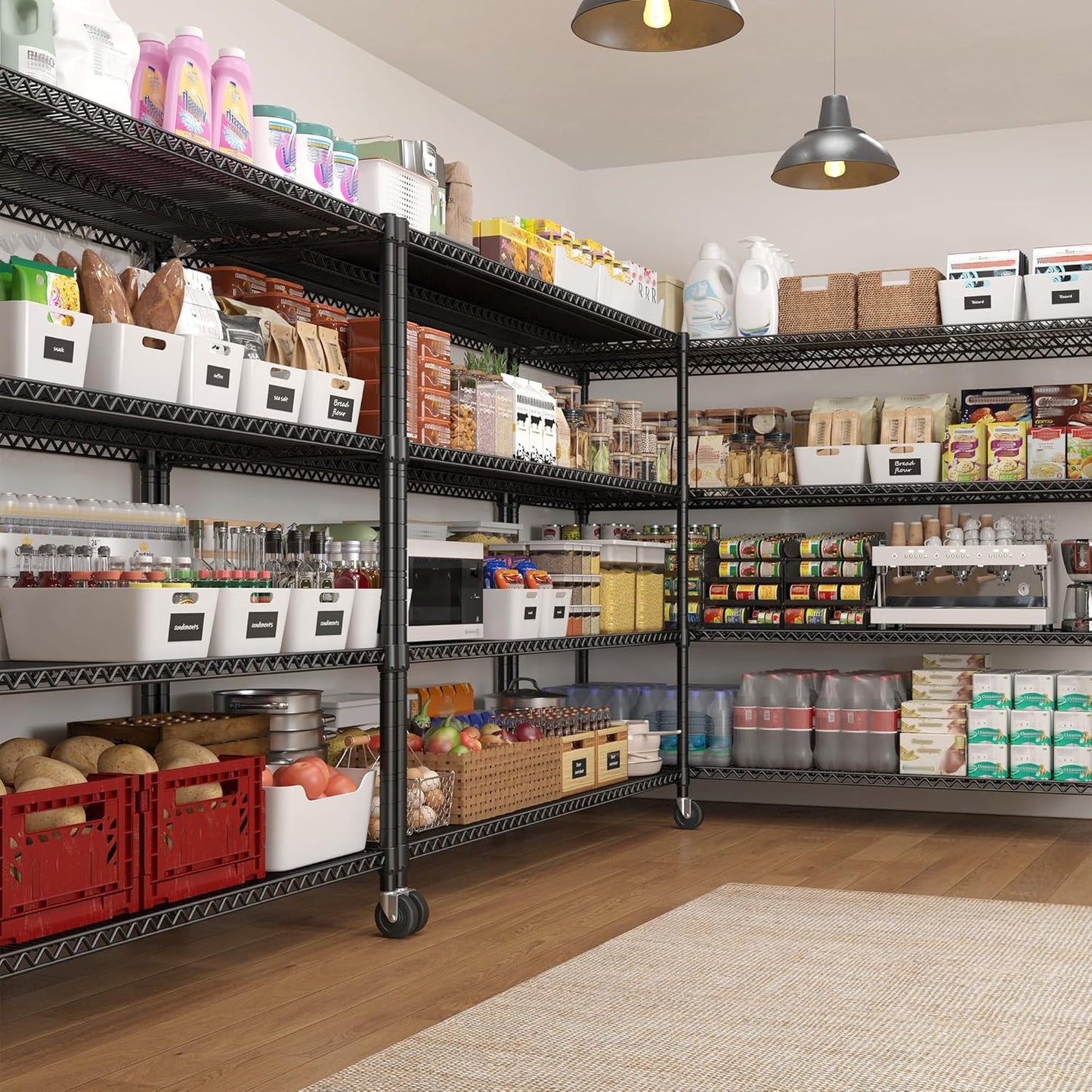 REIBII 60''W Storage Shelves 2399LBS Metal Shelving Unit with Wheels & Feet, 4 Tier Garage Shelving