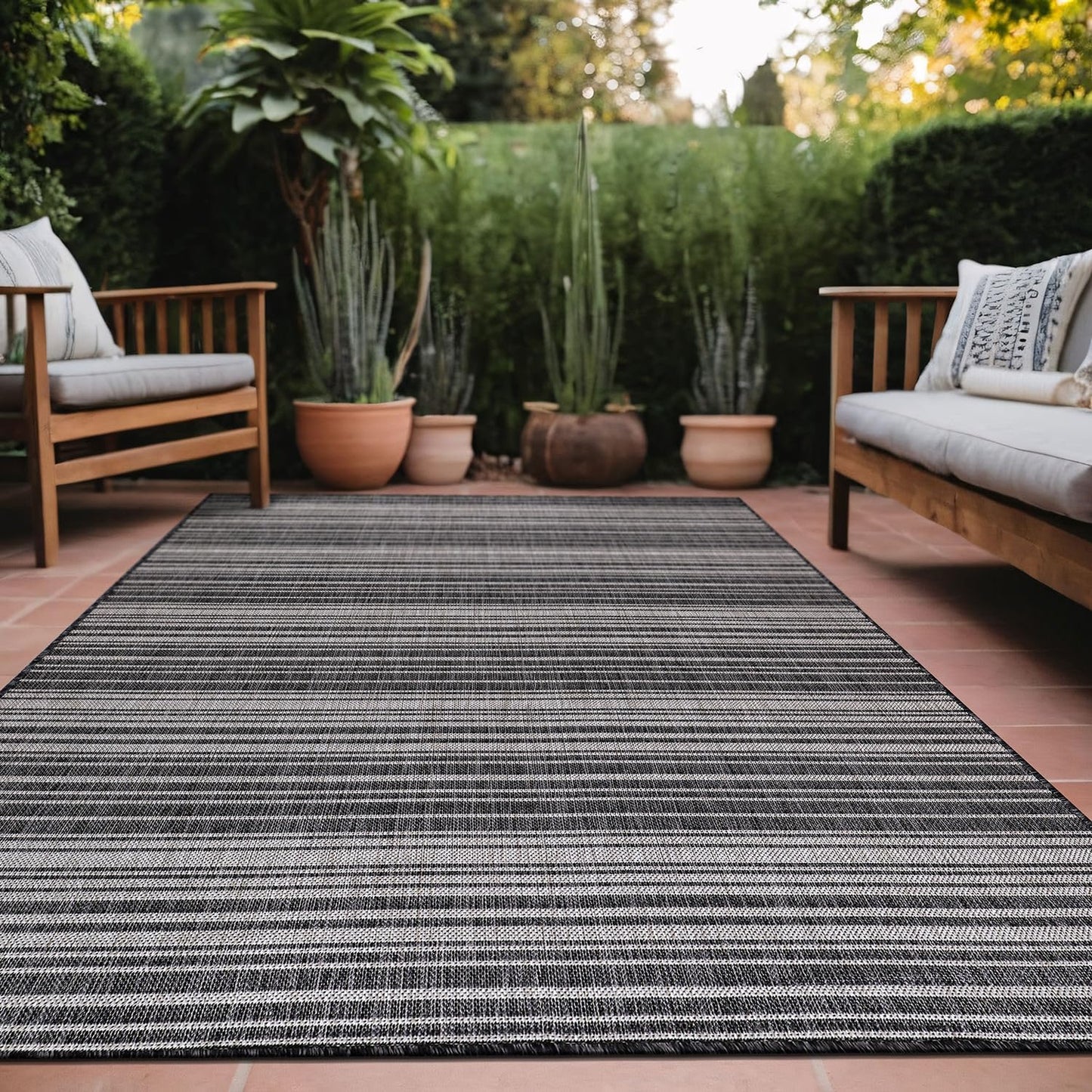 Stripe Outdoor Rug 8x10 Washable Outside Carpet for Indoor Patio Porch Waterproof Easy Cleaning Non
