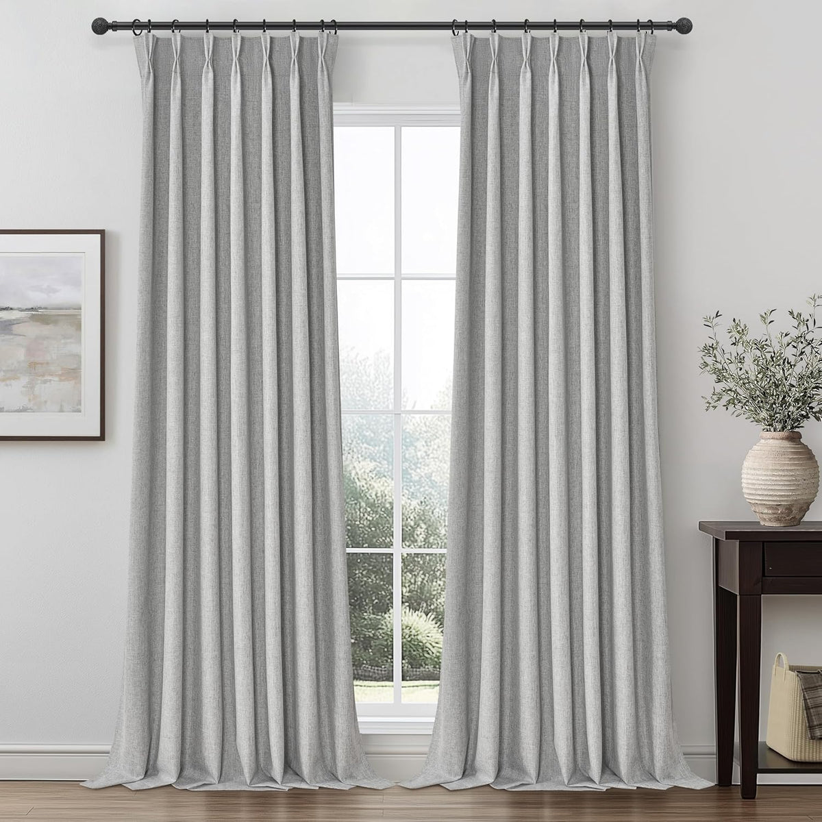 Pinch Pleated Light Grey Floor to Ceiling Curtains 102 Inch Long for Sliding Glass Door 2 Panels