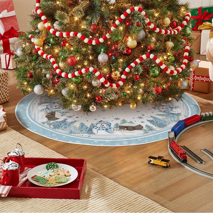 AVOIN colorlife Snowflake Snowman Cardinal Christmas Tree Skirt 48 Inch, Winter Holiday Tree Mat