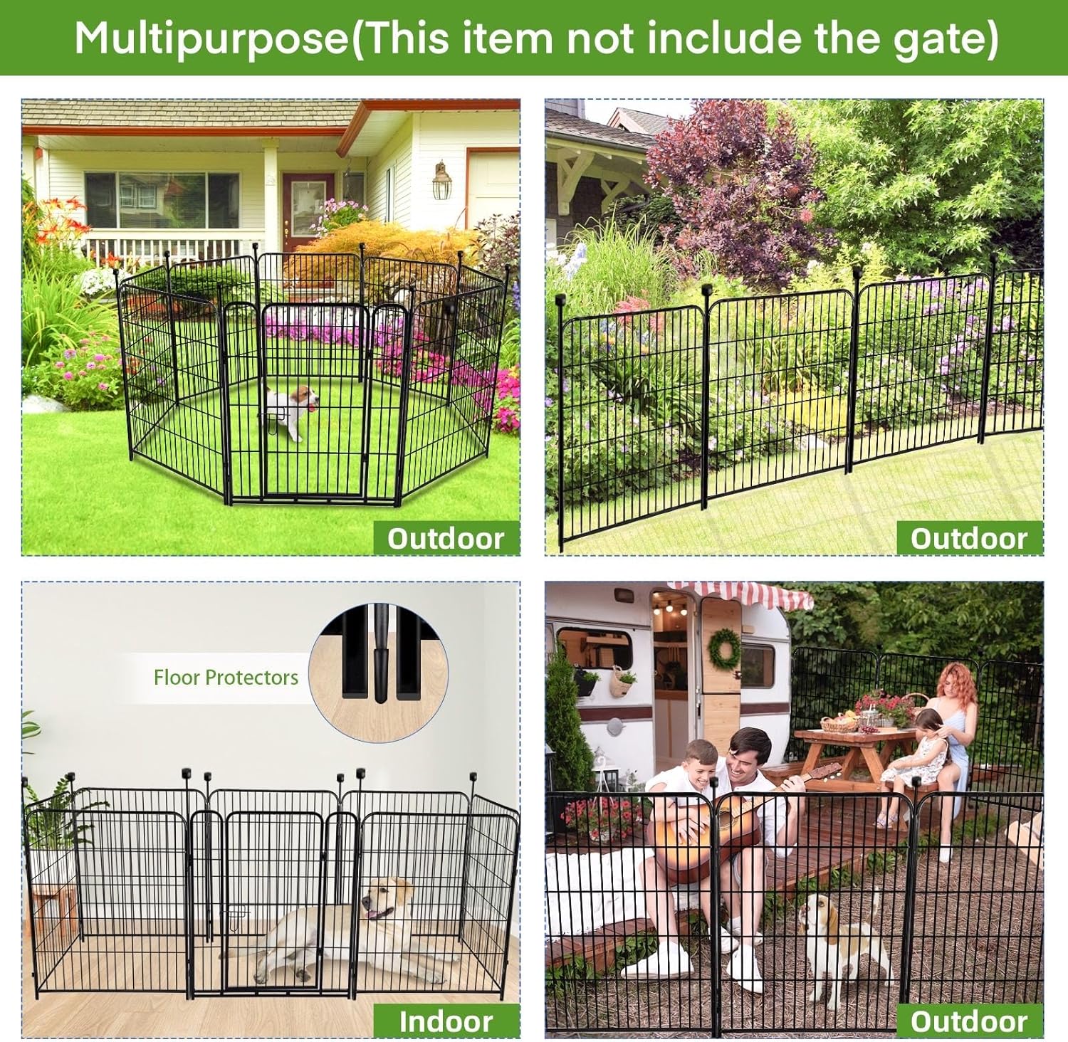 ADAVIN 48 in(H) Garden Fence without Gate, 8 Panels Total 17.7 Ft(L), Dog Fence Outdoor For Yard