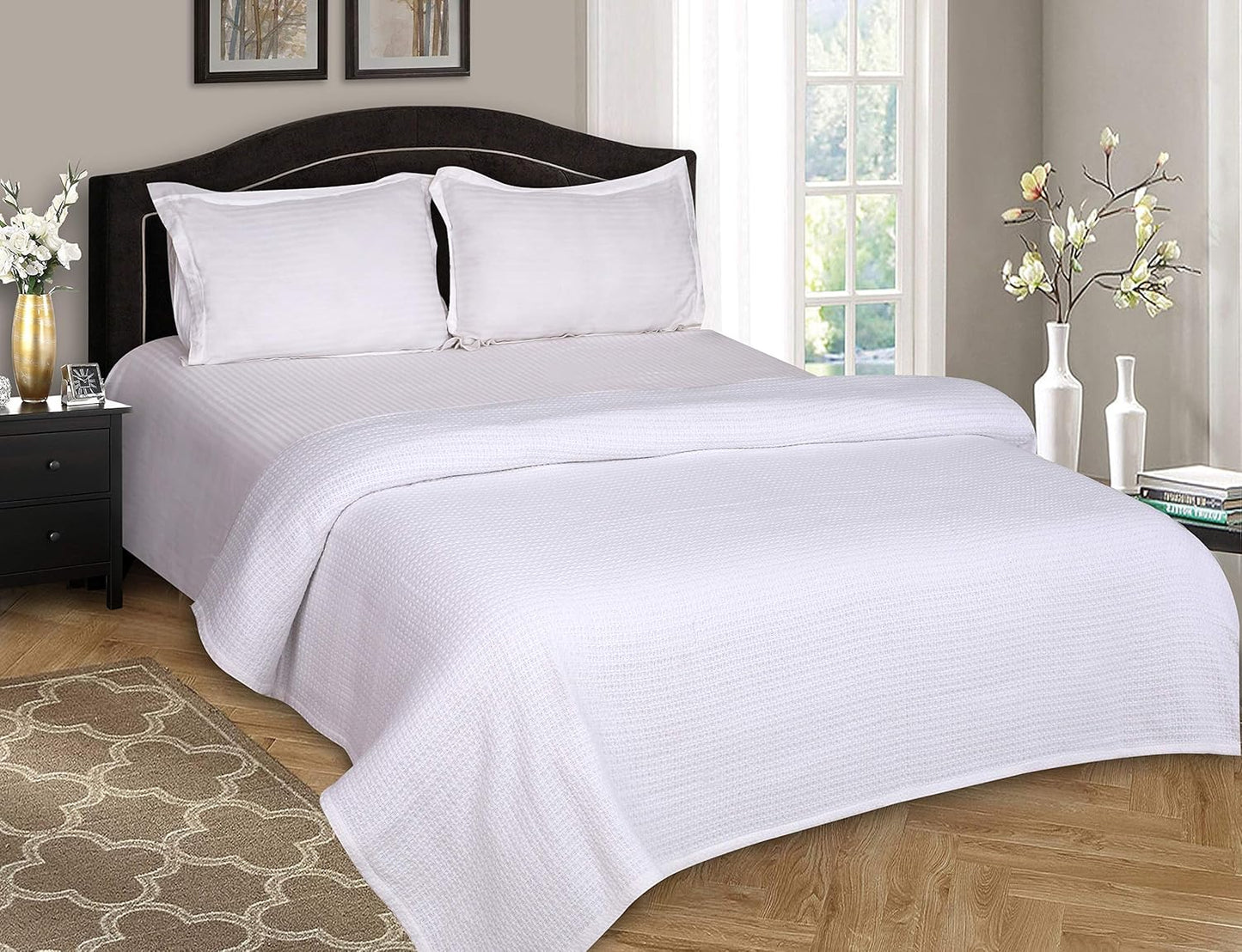 Elvana Home 100% Cotton Bed Blanket, Breathable Bed Blanket Full - Queen Size, Cotton Thermal