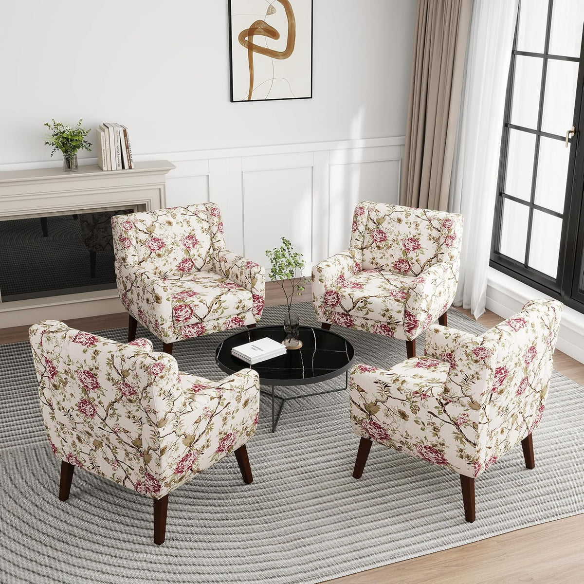 UIXE Floral Accent Chair, Modern Upholstered Armchair in Fabric for Living Room, Comfy Club Arm