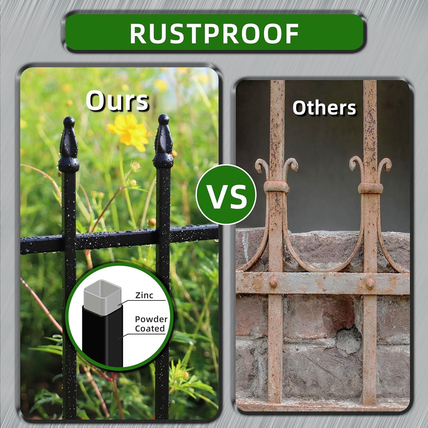 Decorative Metal Garden Fence 24 in H x 10 ft L, Border Fence Panels Animal Barrier for Dogs, No