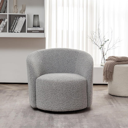 KINWELL 34" W Mid Century Modern Swivel Barrel Chair, Round Upholstered Boucle Swivel Accent