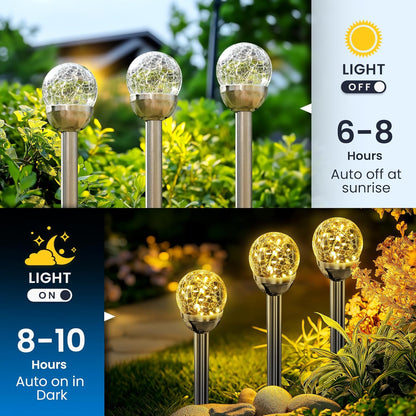 SOLPEX Solar Garden Lights String - 3 Pack Warm White, Solar Powered Cracked Glass Ball, Waterproof