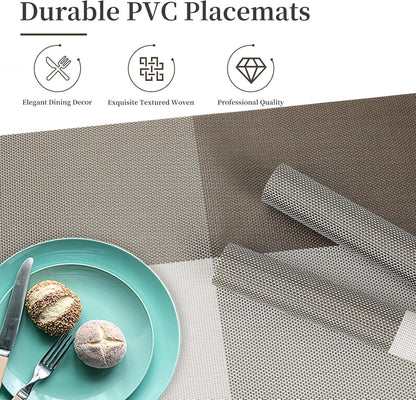 Vinyl Plastic Placemats Set of 6 Washable Heat Resistant Non-Slip Elegant Indoor Outdoor Kitchen