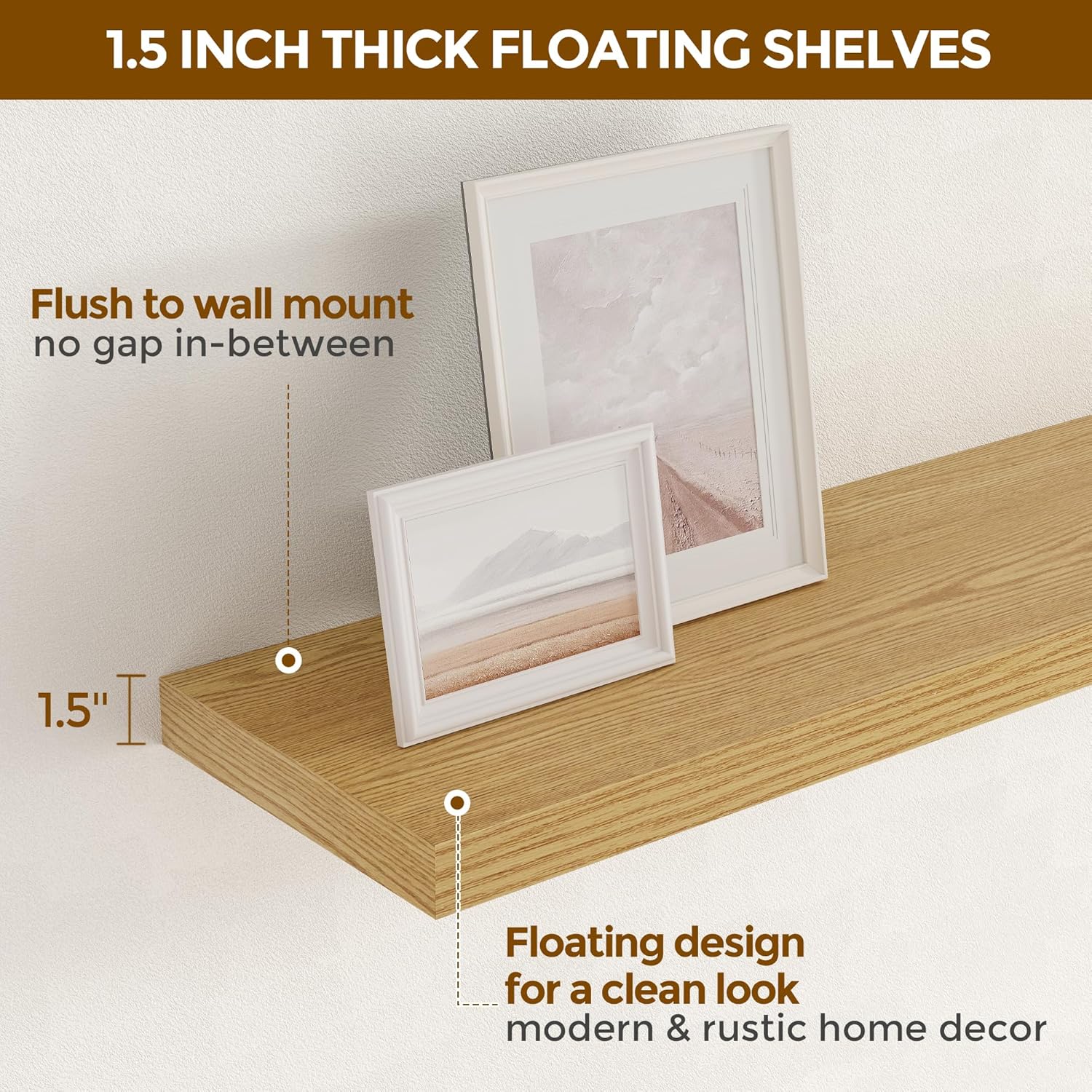 48 Inch Floating Shelves Set of 2, Rustic 48 x 9 Floating Shelf for Wall, 9 Inch Deep Bookshef