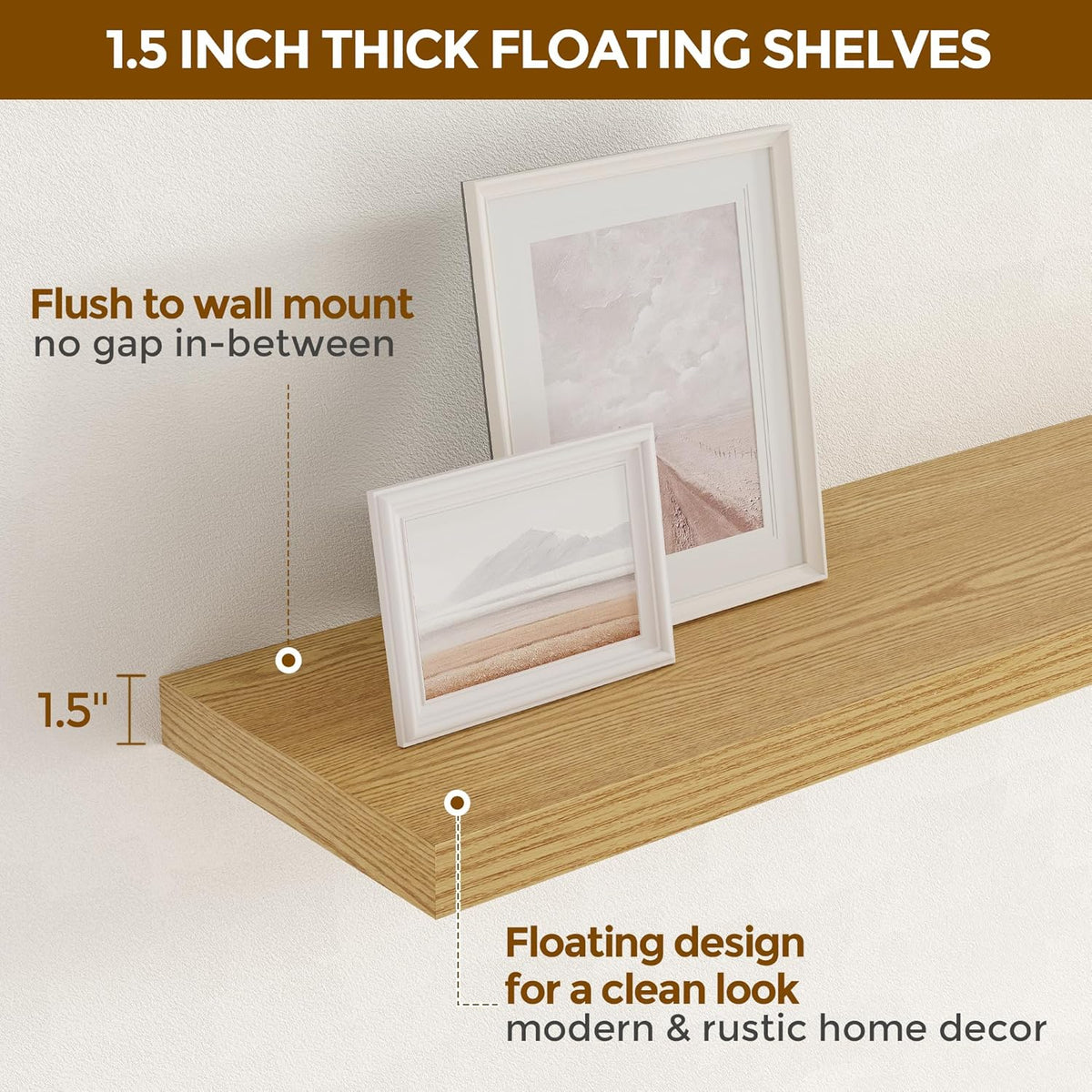 Fun Memories 16 Floating Shelves for Wall, 9 Inch Deep Floating Shelf for Bathroom, Rustic 16 x 9