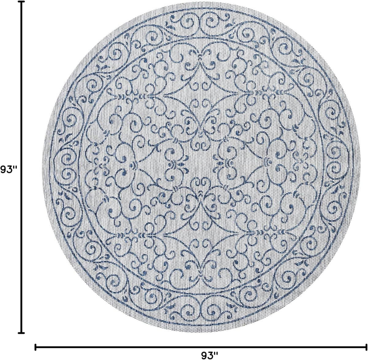 JONATHAN Y Vintage Filigree Indoor Outdoor Round Area Rug 8 Ft Gray/Navy, Charleston Textured Weave