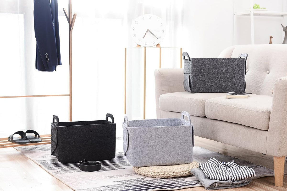 Minoisome Storage Basket Felt Storage Bin Collapsible& Convenient Box Organizer with Carry Handles