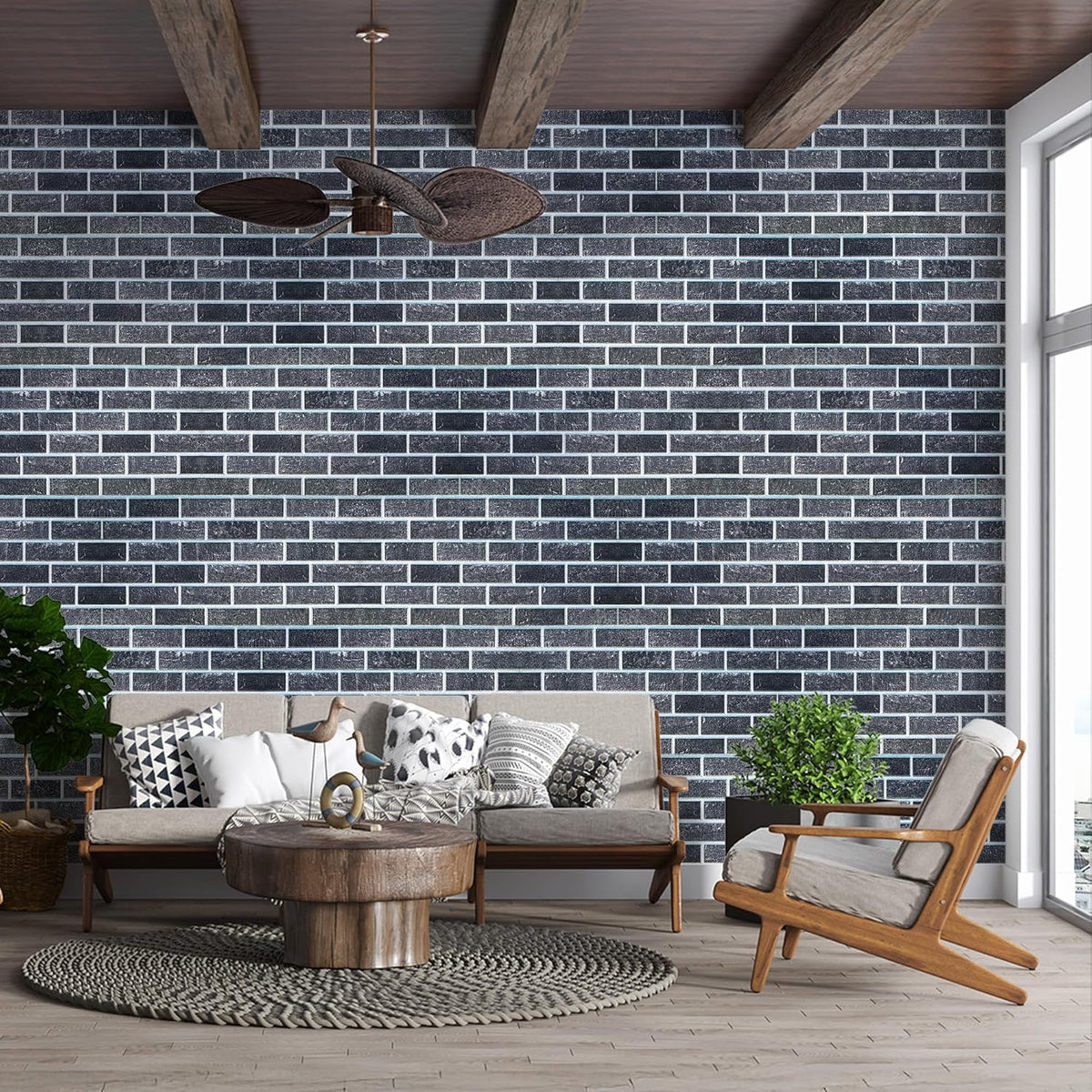 IZODEKOR 3D Brick Effect Wall Panels - Faux Brick Paneling for Living Room, Kitchen, Bathroom and
