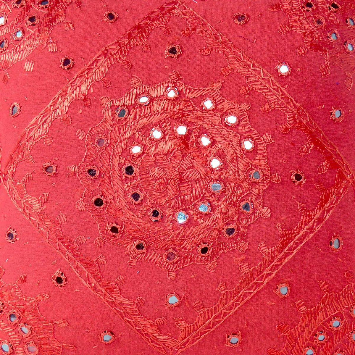Eyes of India Embroidered Decorative Boho Throw Pillow Cover with Mirrors, Handmade Bohemian Accent