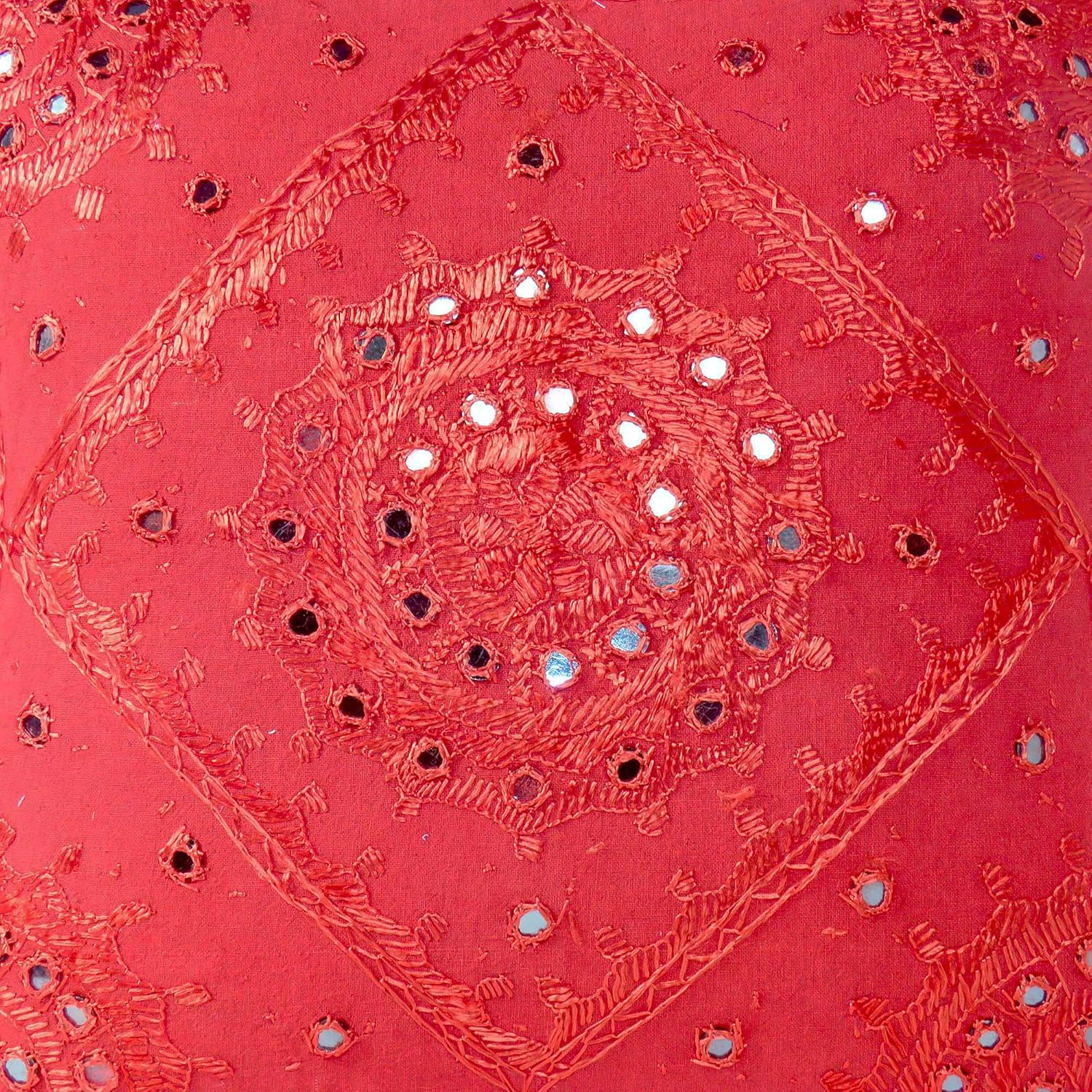 Eyes of India Embroidered Decorative Boho Throw Pillow Cover with Mirrors, Handmade Bohemian Accent