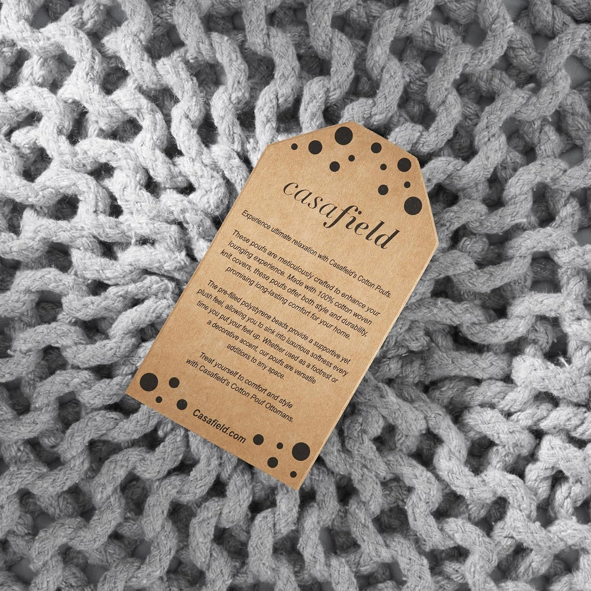 Casafield Round Pouf Ottoman, Light Gray - 20" Diameter x 14.5" High Cotton Knit Foot Stool - Boho