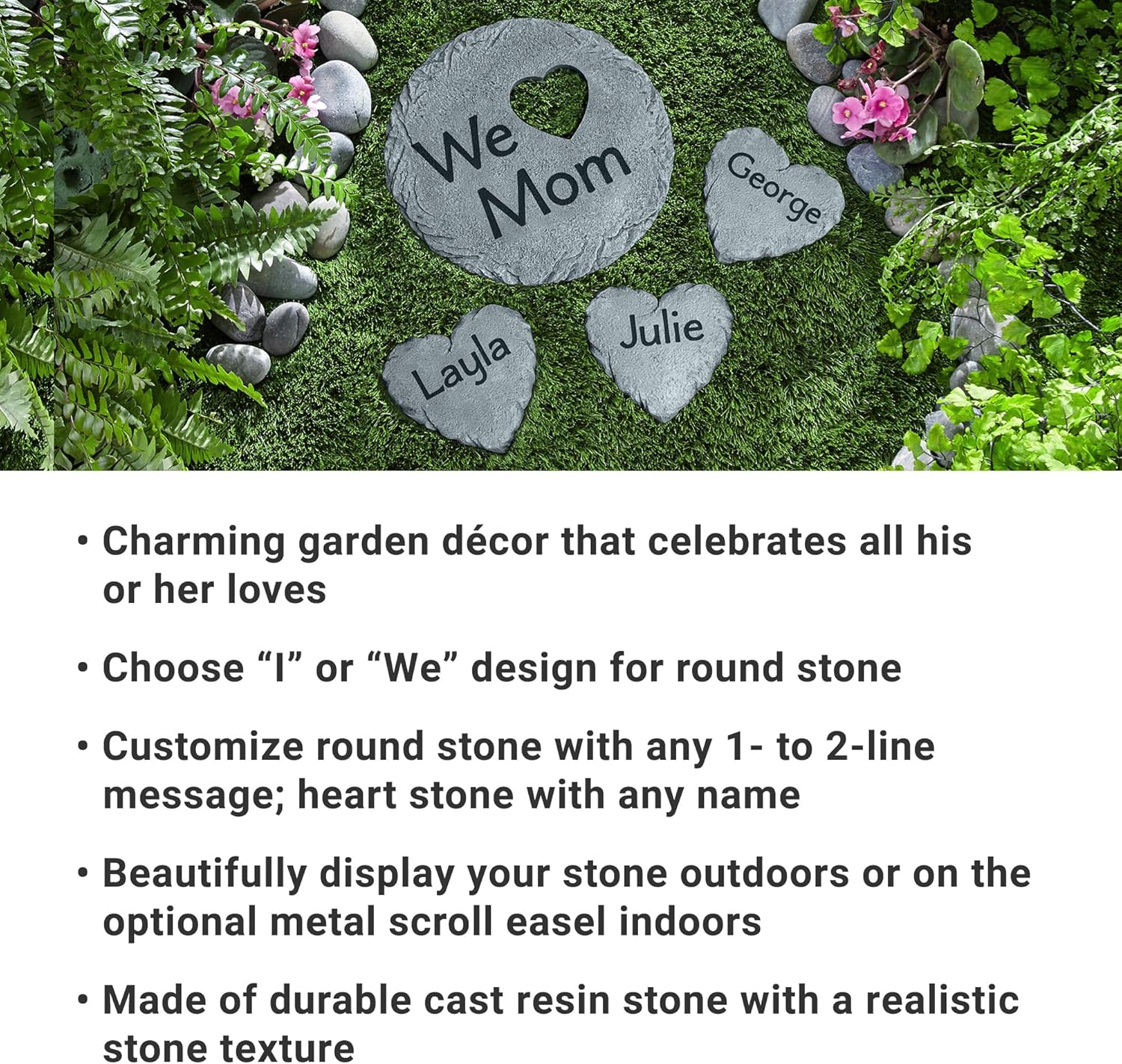 Let's Make Memories Personalized Garden Stone - Resin - Custom Garden Décor - Heart Stepping Stone