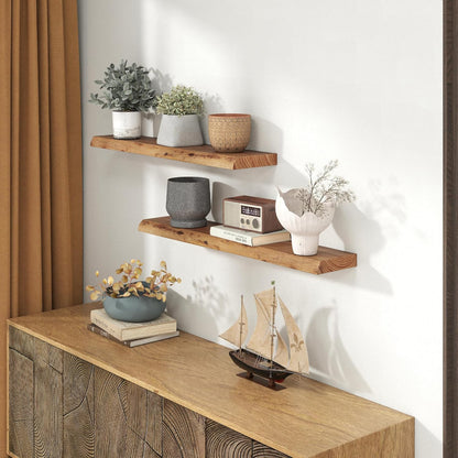 Solid Elm Wood Floating Shelves, 36 Inch Wood Floating Shelves for Wall, Live Edge Wooden Shelves
