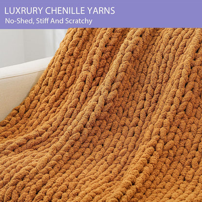 Bigacogo Chunky Knit Throw Blanket for Couch, 40x60 inches, 100% Hand Knitted with Thick Jumbo