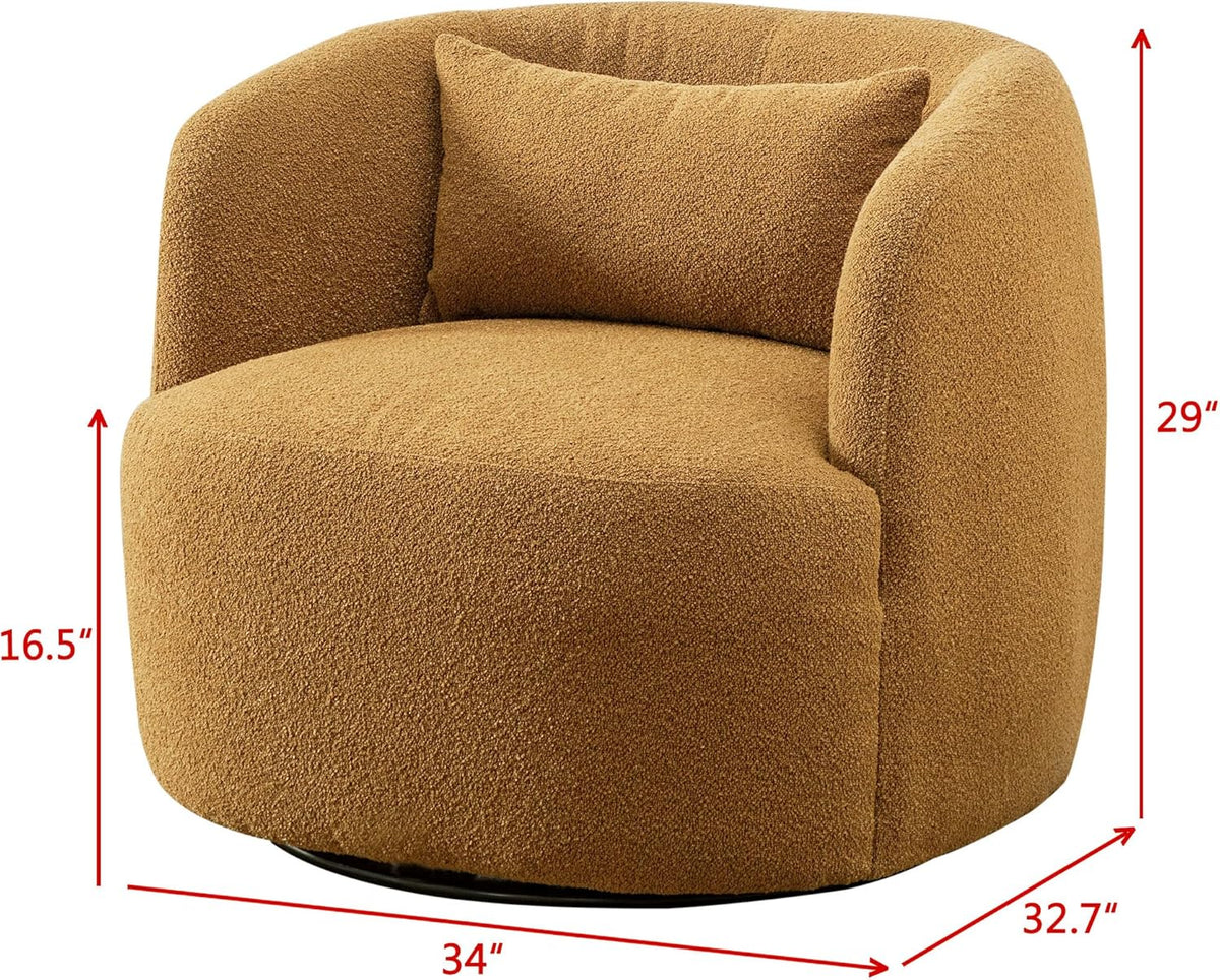 KINWELL 34" Wide Boucle Swivel Barrel Chairs Set of 2, No Assembly Round Upholstered Armchairs