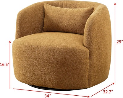 KINWELL 34" Wide Boucle Swivel Barrel Chairs Set of 2, No Assembly Round Upholstered Armchairs