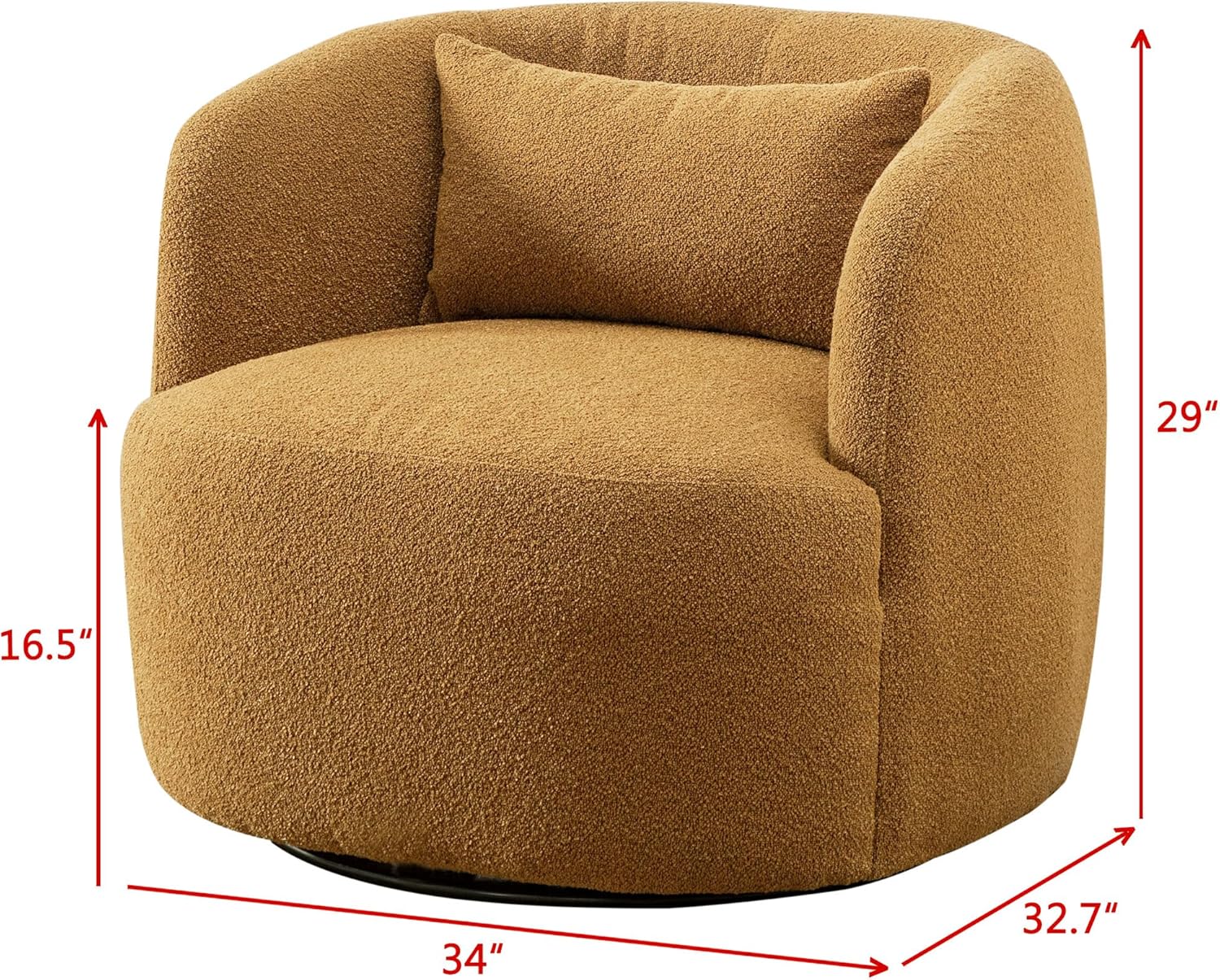 KINWELL 34" Wide Boucle Swivel Barrel Chair, No Assembly Round Upholstered Armchair Accent Chair