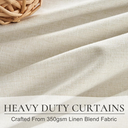 Room Darkening Cream Linen Curtains 90 Inches Long for Living Room, Neutral Pinch Pleated Blackout