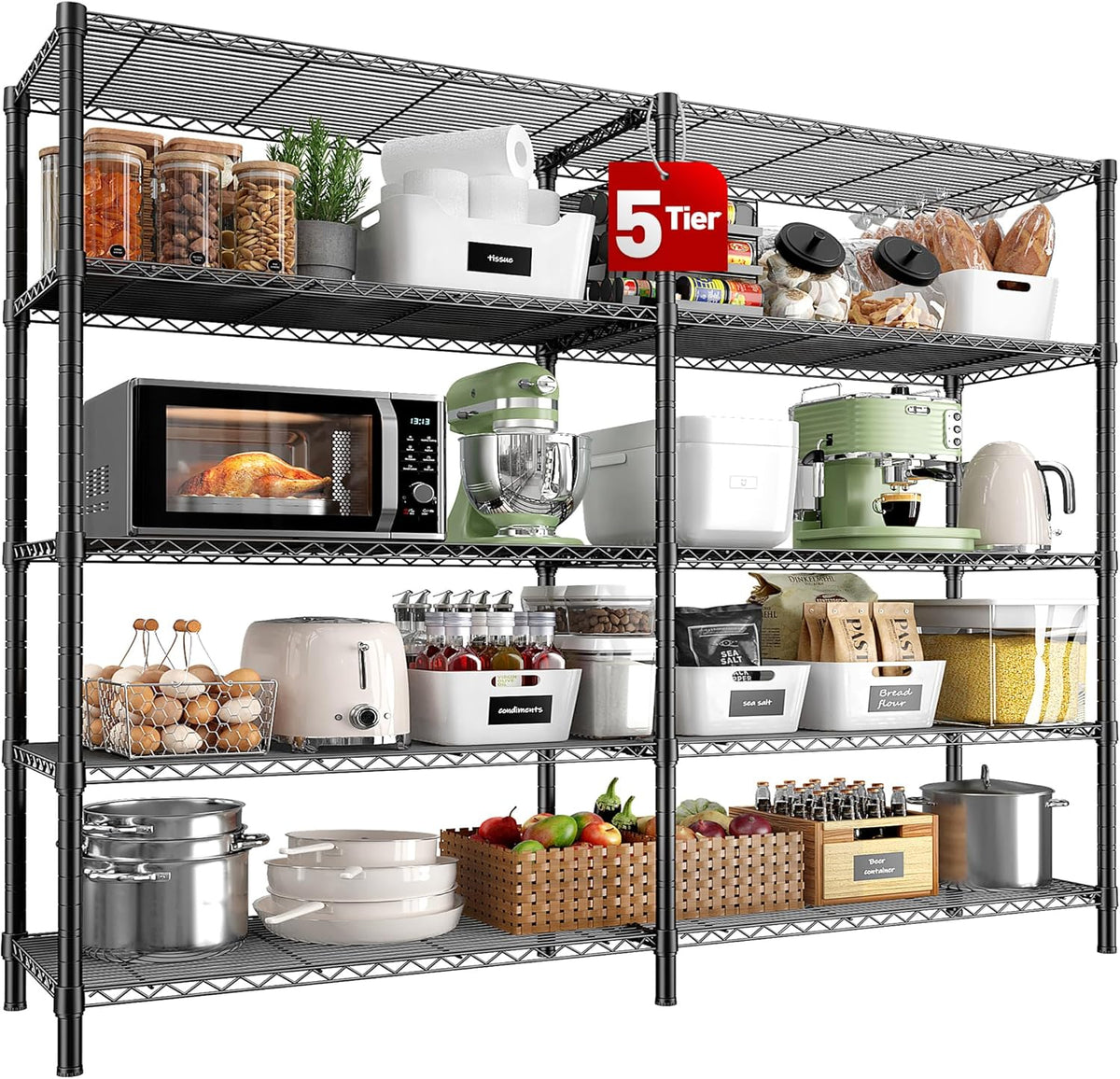 REIBII 5 Tier Wire Shelving Storage Shelves Loads 1430LBS, 58" W Metal Shelving for Storage